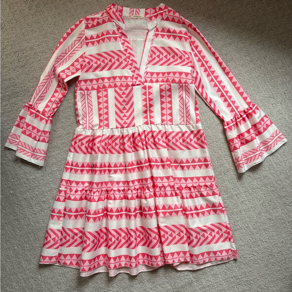 Sunday Pink and White Geometric Dress